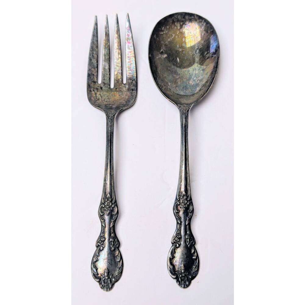 Vtg Wm Rogers Mfg Co Serving Fork Spoon Set Extra Plate Silverplate Orig Rogers
